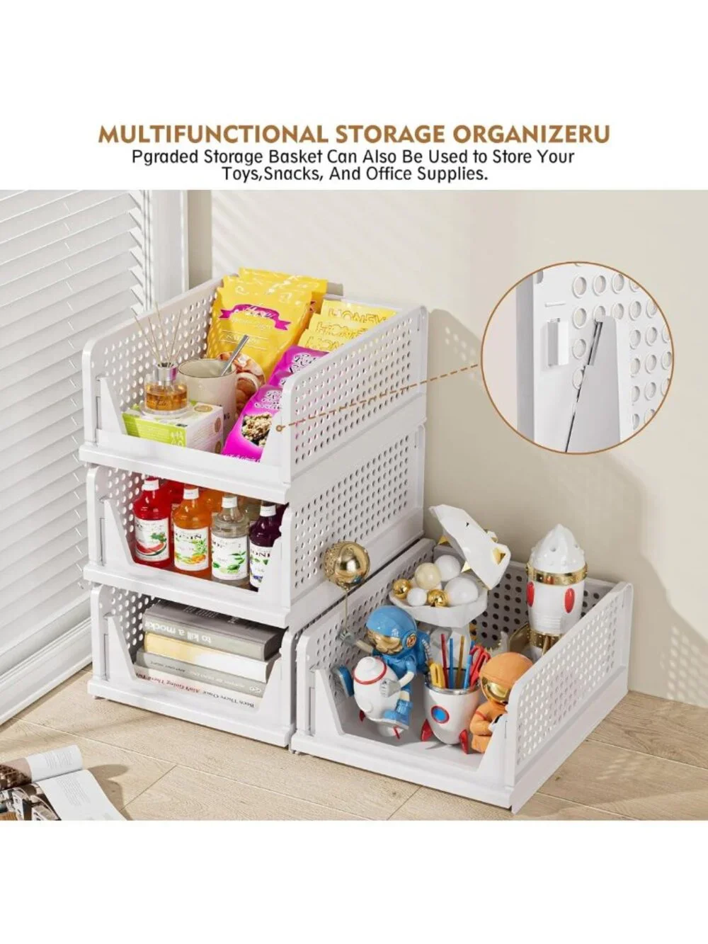 5 Pack Stackable Foldable Closet Organizers & Storage Bins - Space-Saving
